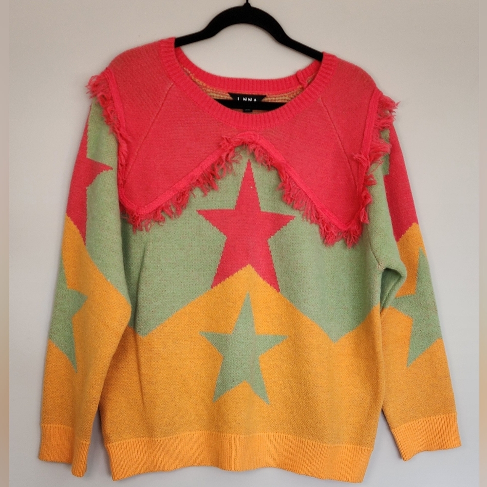 Star Multi Color Fringe Sweater Top